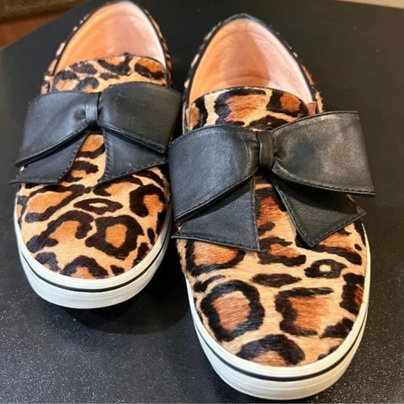 Kate Spade Delise Leopard Print Leather Bow Slip On Sneakers - Picture 2 of 8